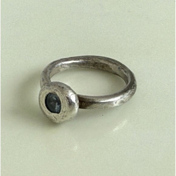 Vintage 90s Sterling Stacking Ring Amethyst Hammered texture Sz  4 3/4 - Picture 7 of 7